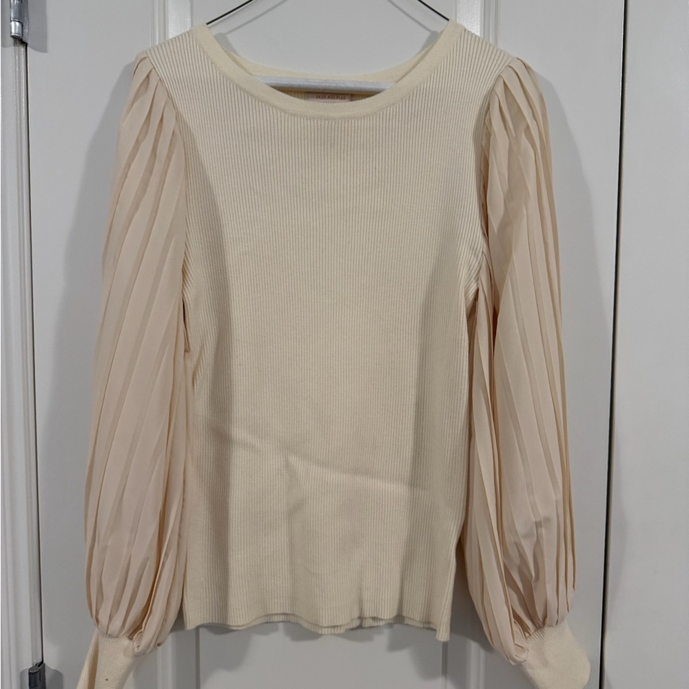 Skies Are Blue Cream Top with Pleated Sleeves